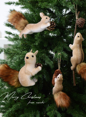 诺琪新款圣诞节装饰仿真松鼠挂件圣诞树装饰挂件场景装饰布置吊饰