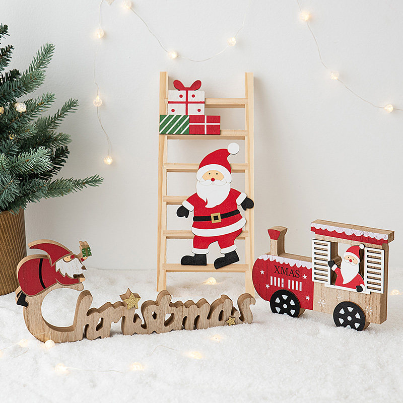 NUCHI圣诞木质汽车梯子摆件