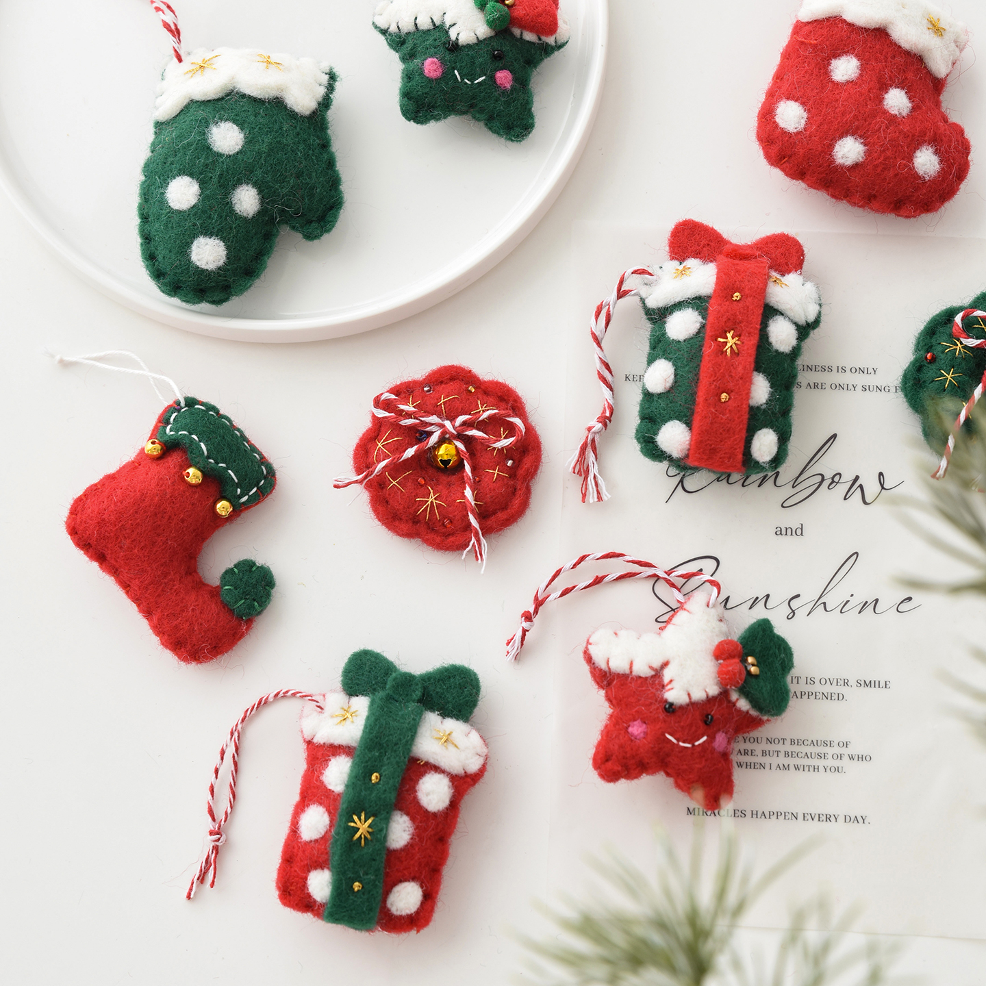 诺琪 跨境圣诞节装饰品羊毛毡袜子手套礼物包五角星圣诞树挂件