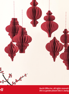 诺琪2026新年装饰品折纸灯笼吊饰春节盆栽发财树冬青银柳挂件