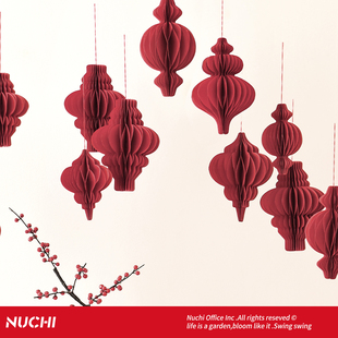 诺琪2026新年装饰品折纸灯笼吊饰春节盆栽发财树冬青银柳挂件