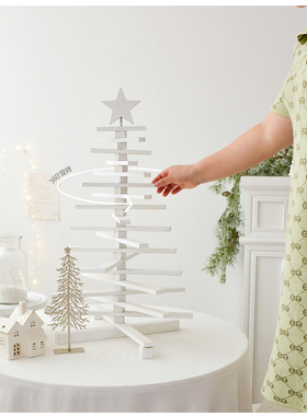 诺琪木质白色圣诞树桌面摆件圣诞节装饰树商场酒店橱窗落地摆件