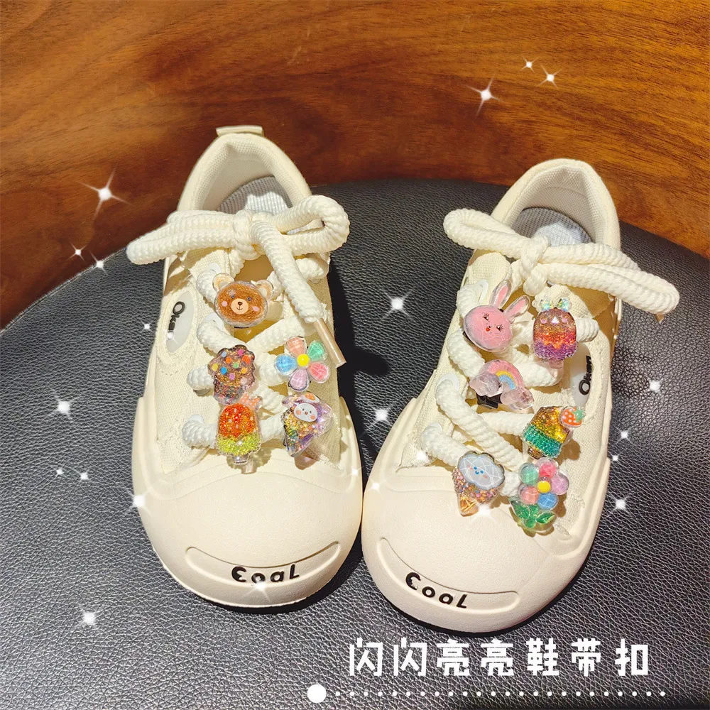 儿童新款bling闪粉公主冰激凌兔子彩虹鞋扣可拆卸鞋带装饰扣卡扣