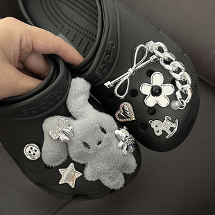miu系洞洞鞋配饰crocs鞋扣鞋花高级毛绒兔子银色蝴蝶结diy装饰扣
