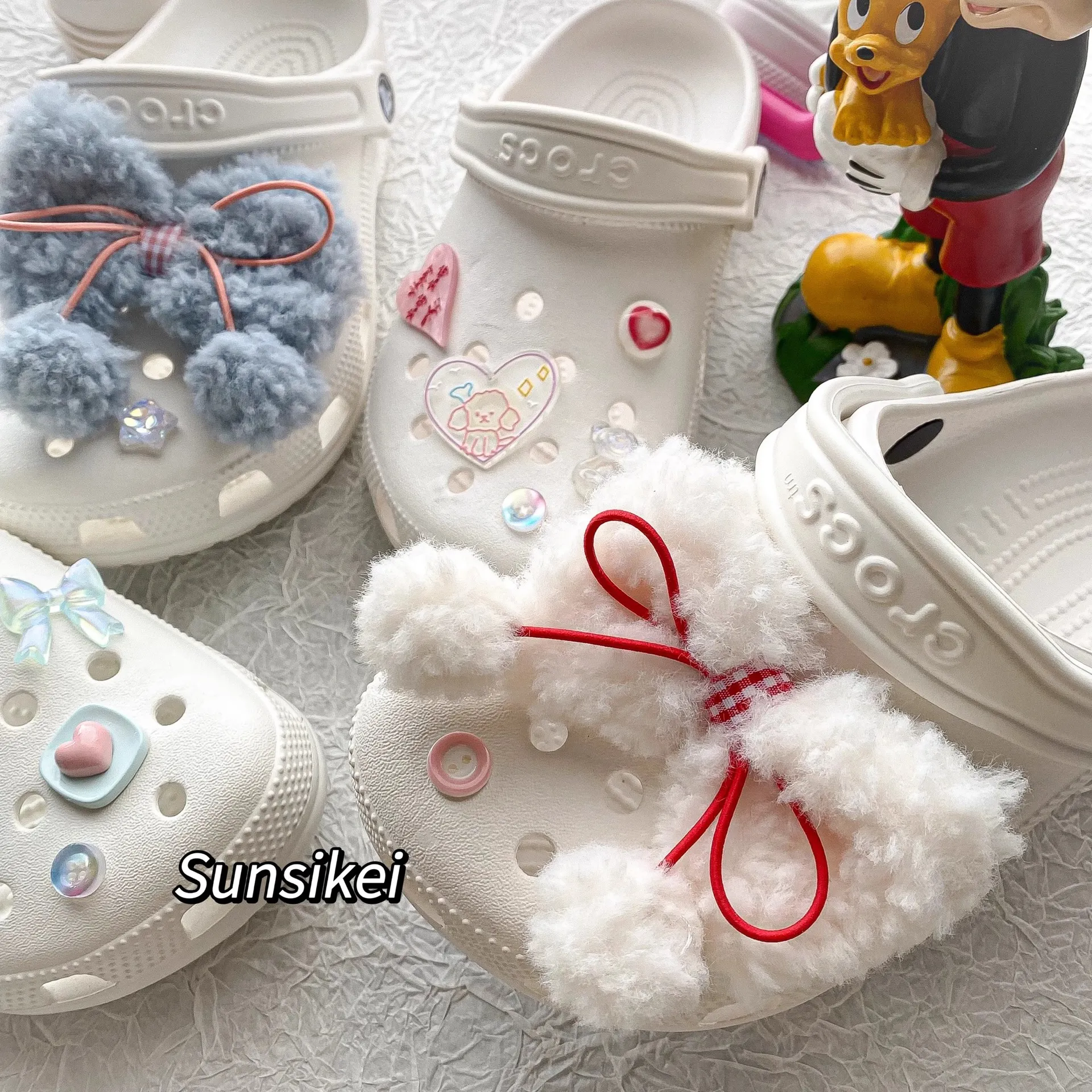 洞洞鞋配饰diy配件crocs鞋花鞋扣奶呼呼蝴蝶结毛绒可拆卸鞋面装饰