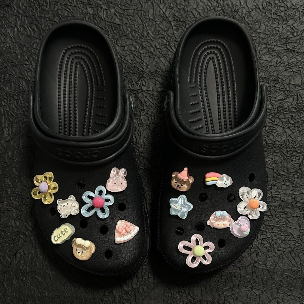 冰透果冻花朵小动物可爱洞洞鞋鞋扣鞋花彩虹小兔不撞款diy可拆卸