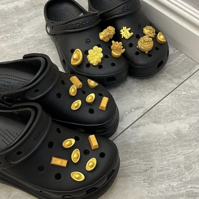 仿真金元宝金条洞洞鞋鞋扣crocs配饰鞋花diy配件暴富发财可爱可拆