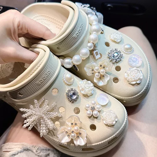 珍珠淑女洞洞鞋配饰鞋花装饰扣crocs鞋扣高级感合金配件珍珠花朵