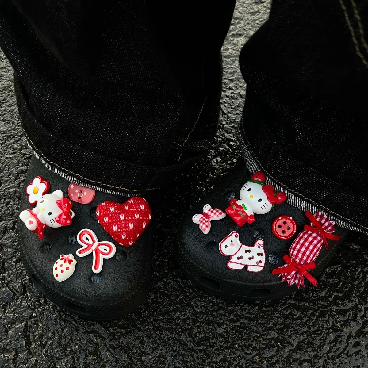 洞洞鞋配饰DIY鞋花鞋扣可爱立体kt猫布艺糖果鞋面装饰可拆卸