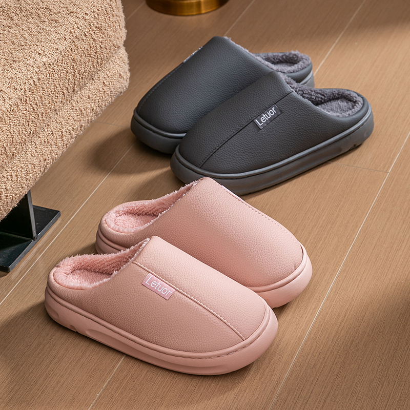 防水棉拖鞋女冬季室内居家加绒保暖情侣家用厚底防滑棉拖鞋男冬天
