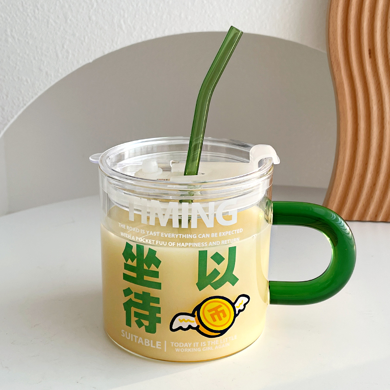 办公室带盖玻璃杯耐高温牛奶杯
