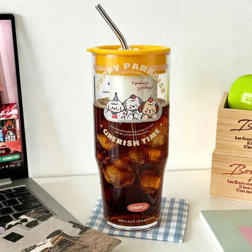 玻璃吸管杯家用可拆洗茶水分离杯