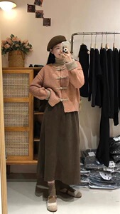 秋冬氛围穿搭新中式轻国风上衣艺术粉色加厚针织毛衣