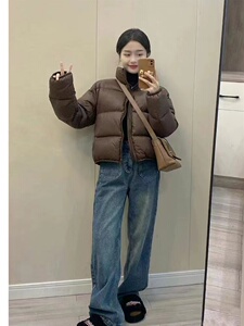 肯豆风羽绒服女短款2023年新款高腰加厚小个子白鸭绒冬季欧美外套