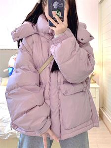紫色连帽棉衣棉服女加厚冬季2023新款棉袄设计感小众面包服外套潮