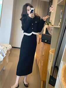法式小香风富家千金高级感黑色两件套装裙女2023秋冬新款名媛气质
