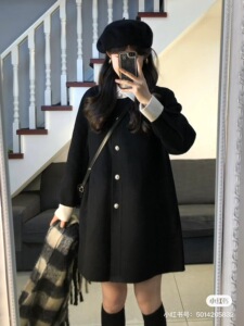 赫本风双面羊绒大衣女2023年设计款拼接领呢子外套