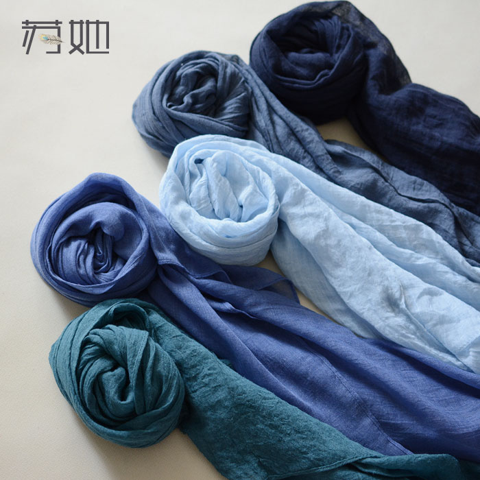 苏她 经典棉麻褶皱素色围巾 纯色百搭日系披肩女士通勤颈巾男女