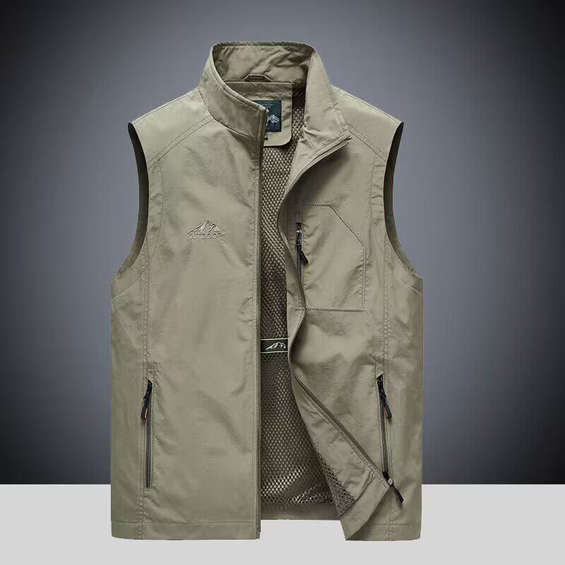 男士轻薄款春秋季宽松户外速干百搭纯色休闲运动立领马甲外套男装