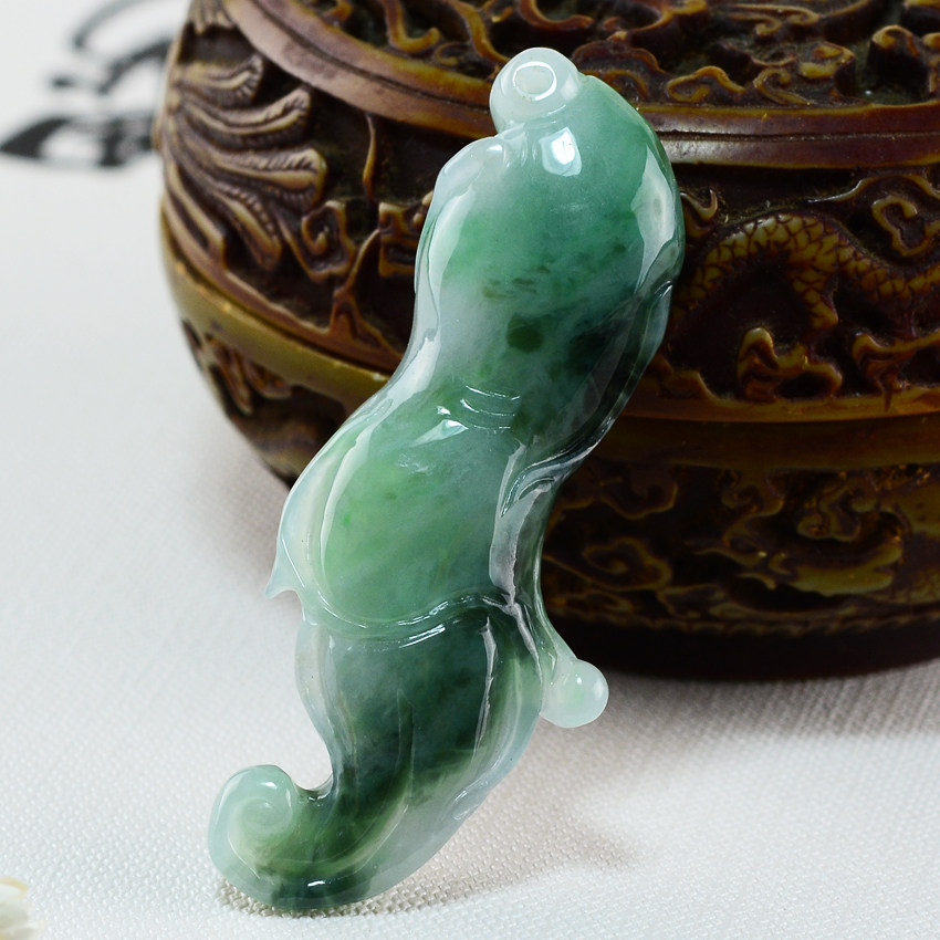 宏荔珠宝翡翠 老坑正品天然a货翡翠阳绿人参玉器吊坠挂件4207