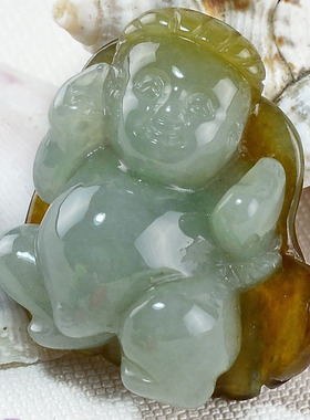 宏荔珠宝翡翠 天然正品老坑A货翡翠黄翡俏色天使玉石吊坠1549