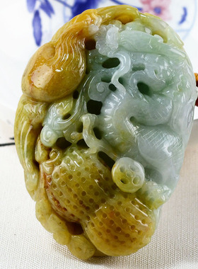 宏荔珠宝翡翠 老坑正品A货翡翠黄翡龙把件生意兴隆手把件1798