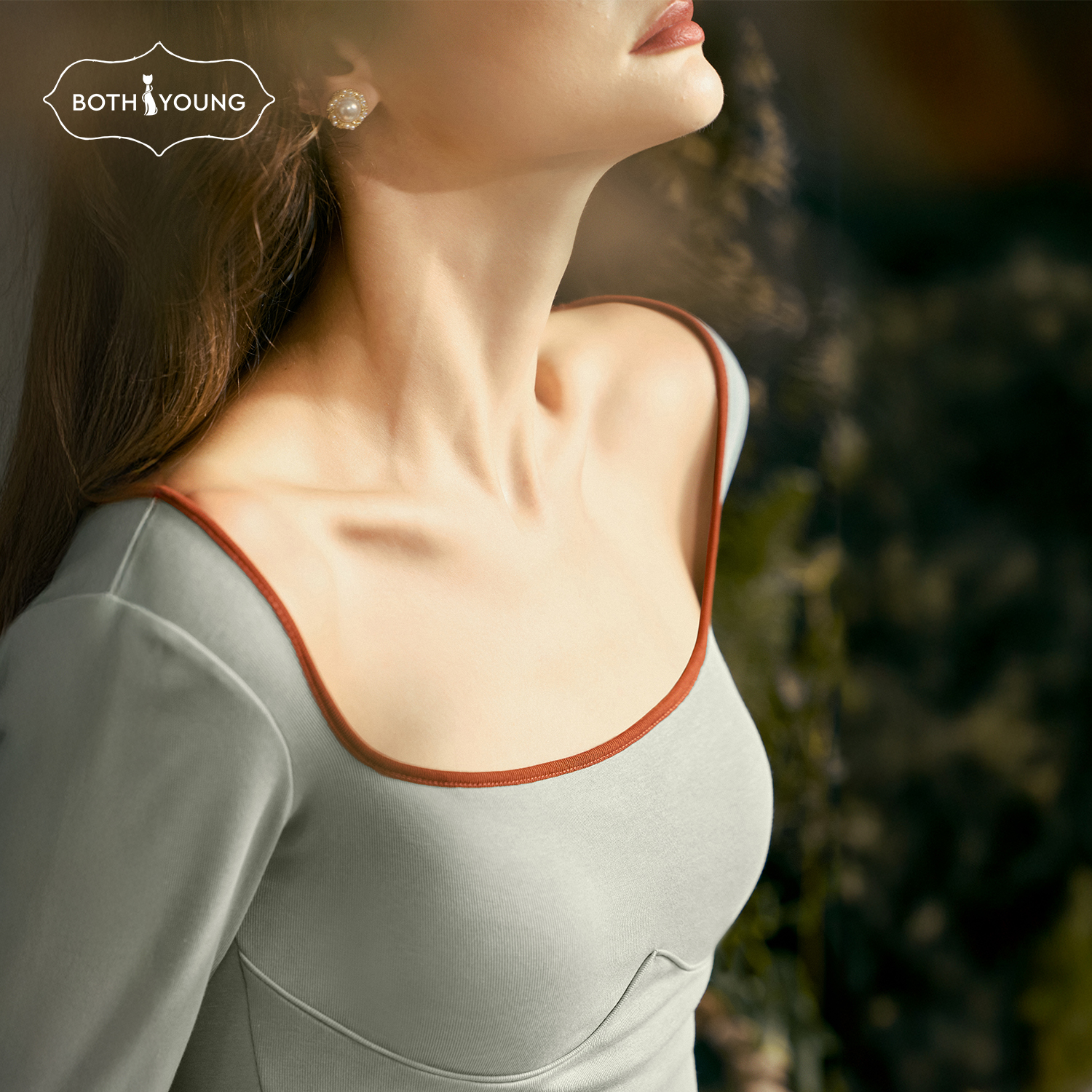 宝诗嫣带胸垫保暖内衣方领2025秋