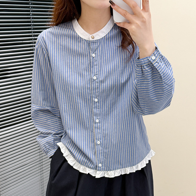 2026春装温柔风棉条纹显瘦衬衫