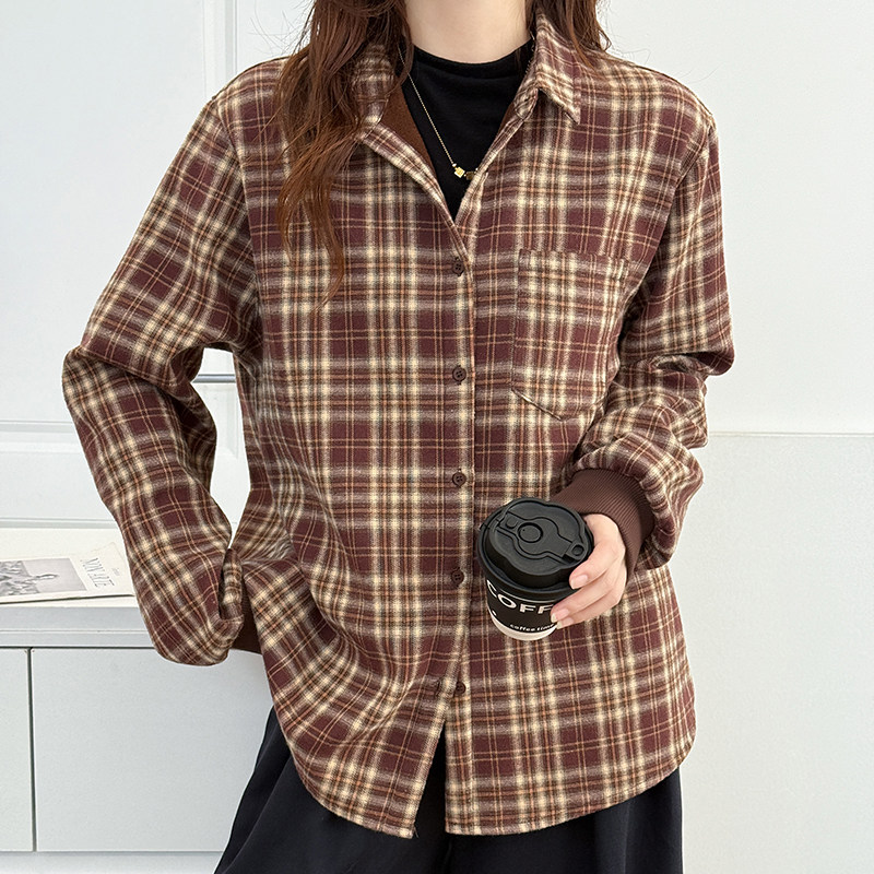 2025新款春秋格子长袖加绒衬衫女宽松休闲百搭衬衣潮加厚外套女,女装/女士精品,衬衫,淘宝优惠券,粉丝福利购,淘宝优惠卷