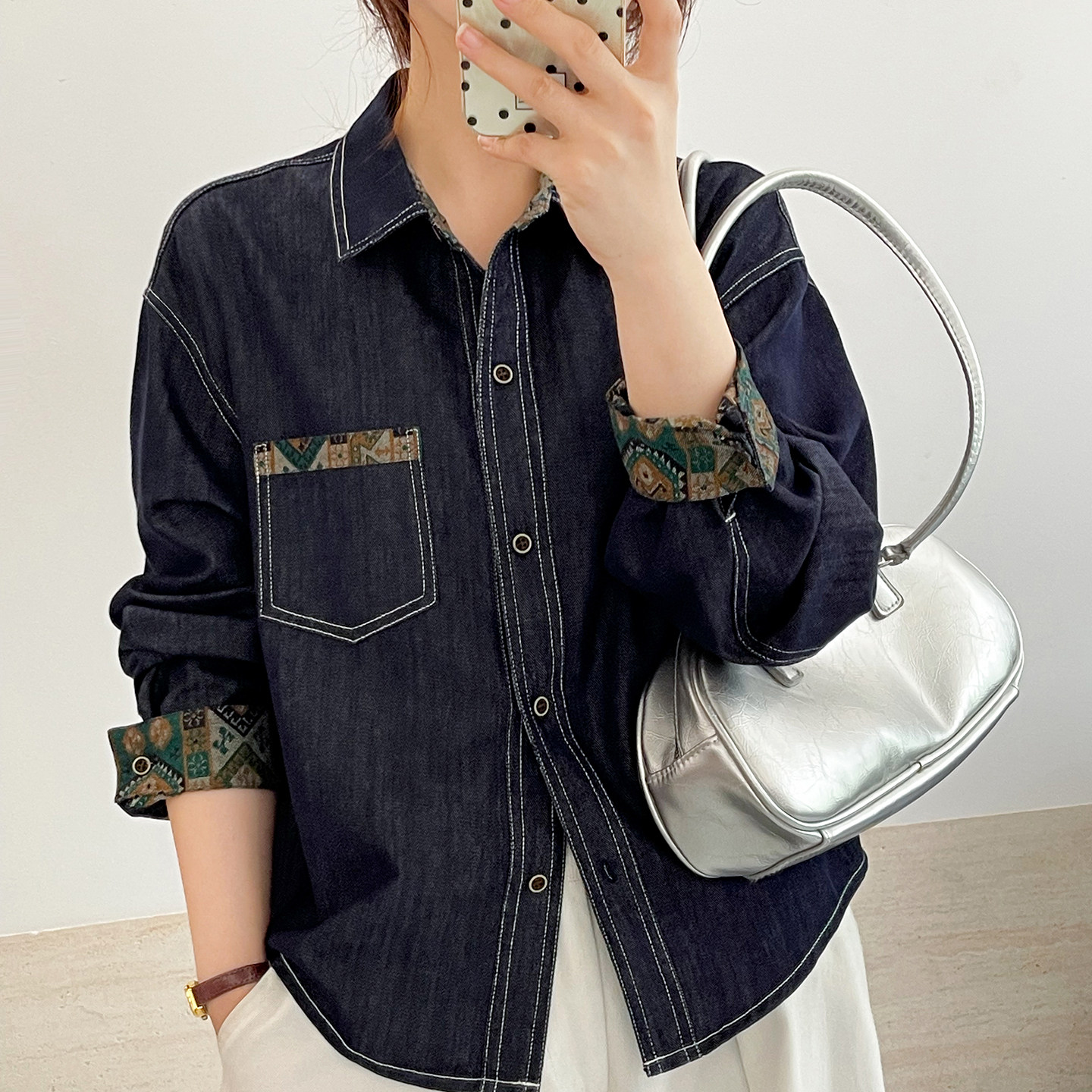 复古牛仔衬衫女长袖宽松百搭