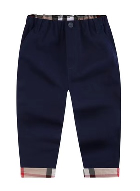 欧美童装2021秋冬新款男童英伦格子拼色休闲长裤中小儿童裤子