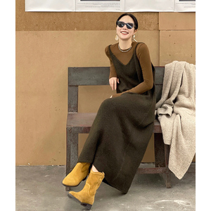 【送运费险】女秋冬针织打底吊带连衣裙简约时尚气质两件套装盐系