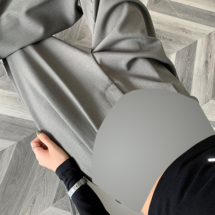 灰色孕妇裤子夏季薄款显瘦宽松托腹阔腿裤垂感拖地西装长裤高级感