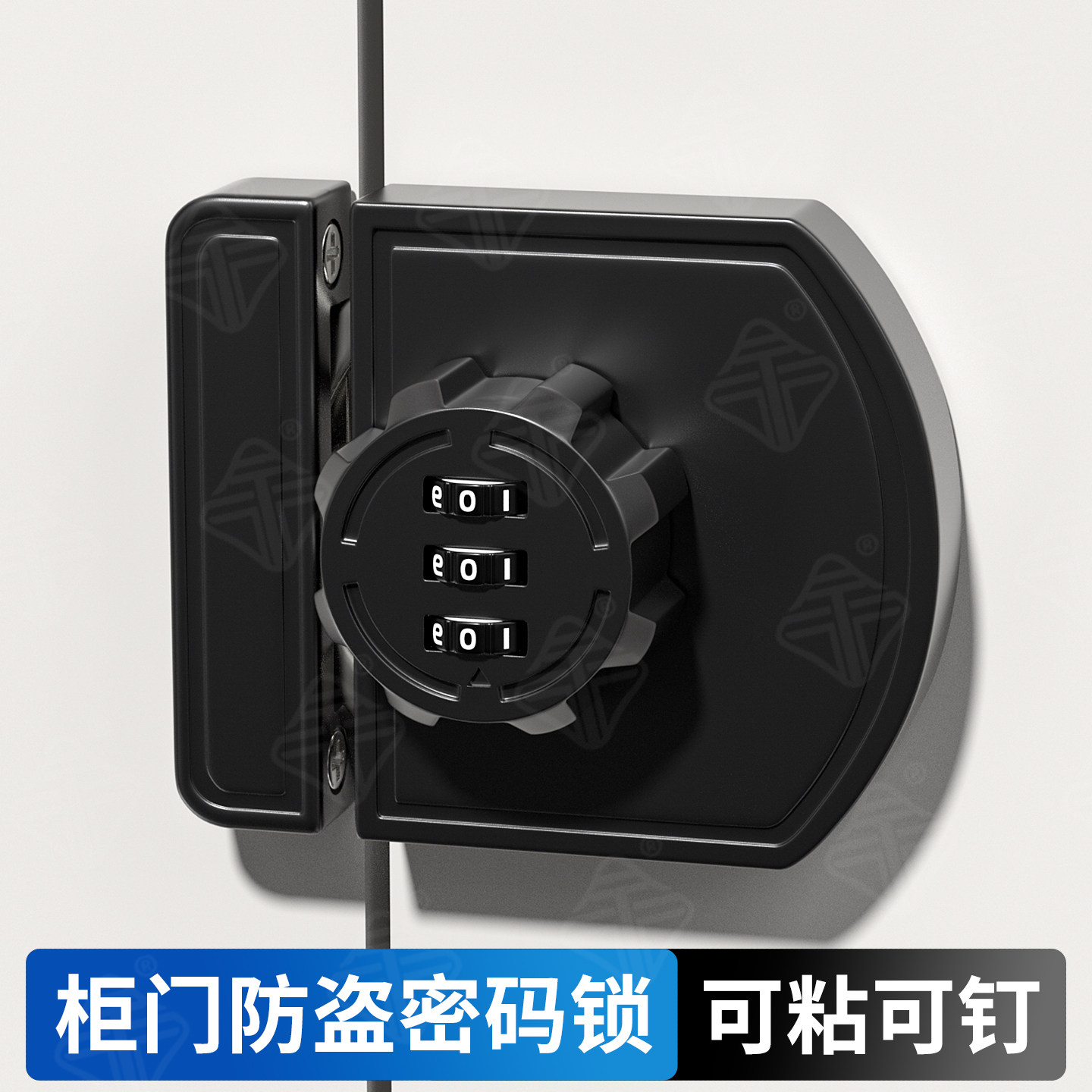 免打孔柜门密码钩锁防盗柜子锁双开门明装移门锁扣房门推拉门插销图片