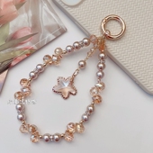 原创奢华大海星水晶手机链防贝珍珠挂链短款 手腕纯手工串珠挂饰