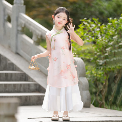 汉服女童旗袍女2025新款儿童旗袍夏薄款新中式中国风连衣裙公主裙