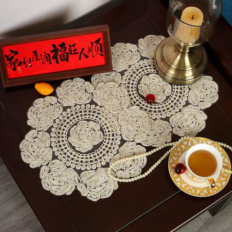 中式复古刺绣餐垫茶几杯垫花瓶装饰垫子高端复古刺绣家用餐垫