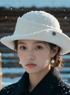 古铜玫瑰金属标毛呢礼帽女秋冬赫本风复古卷边毡帽显脸小大衣帽子