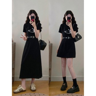 黑色显瘦拼接连衣裙胖MM长短裙女 糖果儿大码 女装 时尚 气质正肩修身
