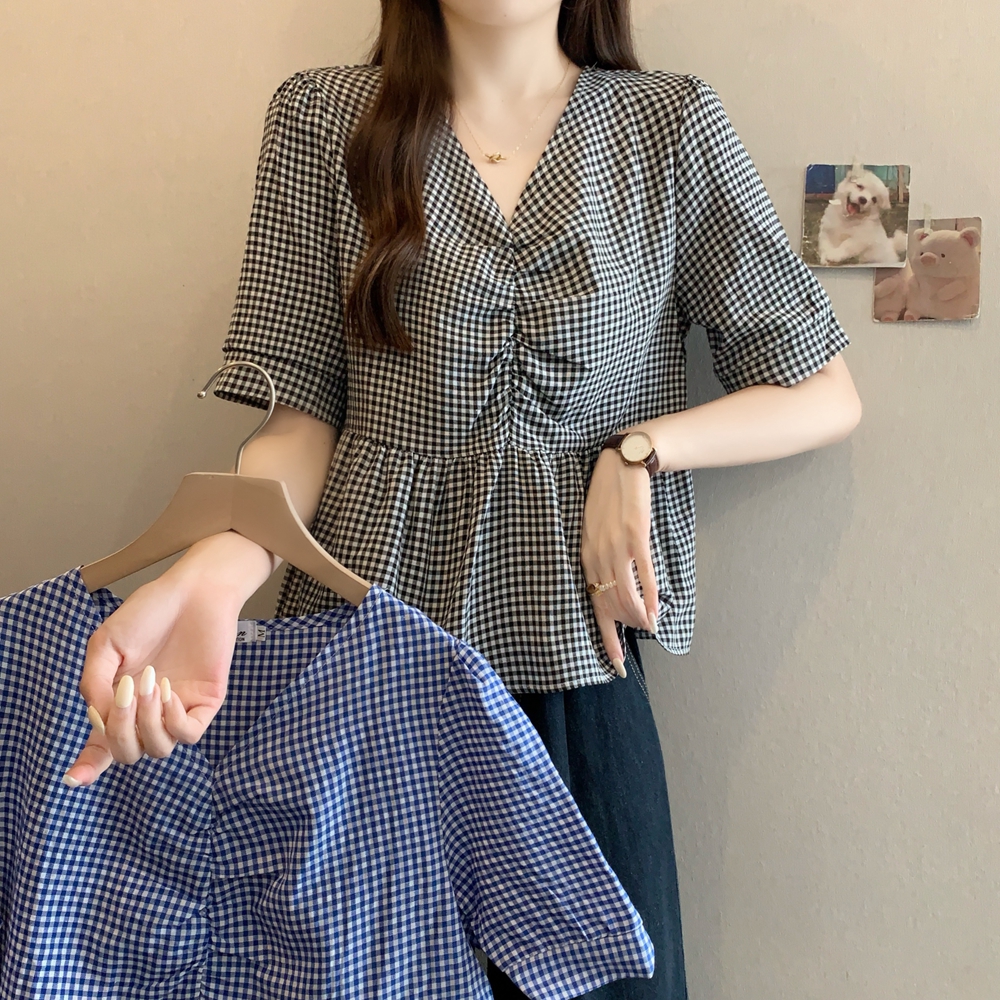 夏装新款大码女装V领衬衫