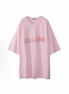 INXX Standby 字母印花宽松休闲T恤 男女同款 粉色XM92011506