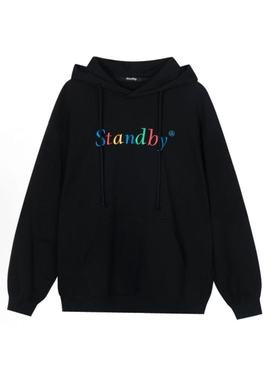 INXX Standby 胸口彩色字母包针绣连帽套头卫衣 黑色XMD1100446