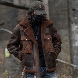 T73093-醇植浆染男款皮毛一体复古水洗做旧工艺保暖皮毛一体男款