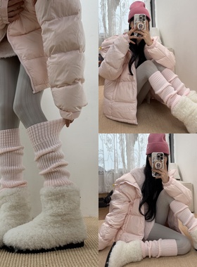 暖冬私语2025冬季氛围感麦穗条纹浅灰连裤袜叠搭针织踩脚袜套