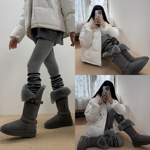 冬日颂歌2025冬季基础款灰色连裤袜叠搭慵懒风针织条纹堆堆袜套