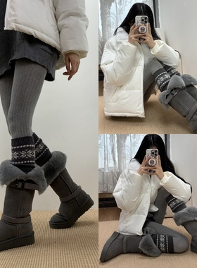 细节中的冬日诗篇2025冬季慵懒风灰色竖纹连裤袜叠穿费尔岛袜套