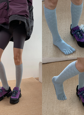 能量水晶灰 2025冬季新款普拉提五指袜LuckSocks浅灰菱形小腿袜DF