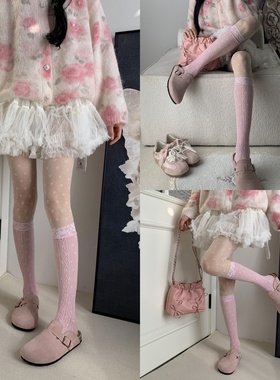 春日私语~芭蕾风蕾丝花边小腿袜叠搭奶白小碎花连裤袜