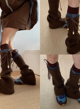 裹住25°C的暖意2025冬季新款咖色羊毛Yiss简约绑带羊毛袜套DF