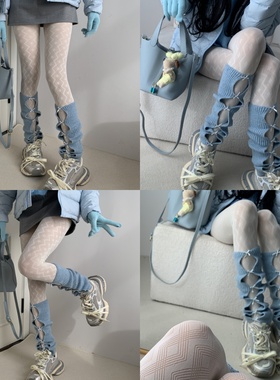 冬日温柔协奏曲2025新款奶白色菱格打底袜叠搭蝴蝶结开口针织袜套